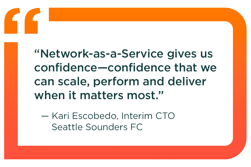 Text callout from Interim CEO Kari Escobedo: “Network‑as‑a‑Service gives us confidence—confidence that we can scale, perform and deliver when it matters most.”